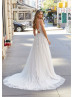 Beaded Ivory Lace Tulle Keyhole Back Romantic Wedding Dress